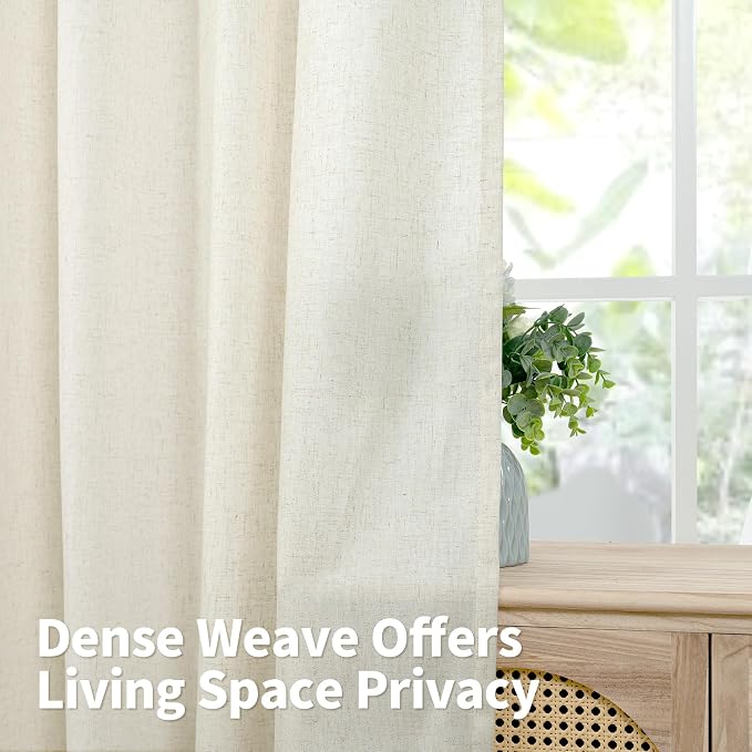 YoungsTex 60 Inch Wide Linen Curtains 2 Panels Grommet 63 Inch Length Light - Image 2