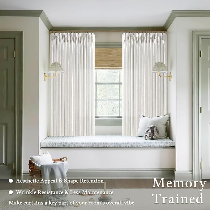 Pinch Pleated Linen Semi Sheer Beige Curtains 54 Inches Length | Pinch Pleat - Image 2
