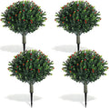 XunYee 4 Pcs 20" Artificial Topiary Ball Trees, Outdoor Artificial Shrubs Faux Bushes UV Resistance Greenery Fake Plants Tree with Ground Spike for Garden Porch Patio Indoor Decoration (Red Berries)