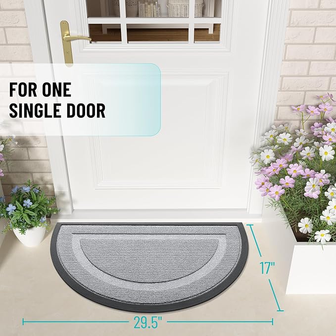 OLANLY Half Circle Front Door Mat Outside 29.5x17 All-Season Rubber Doormat | - Image 2