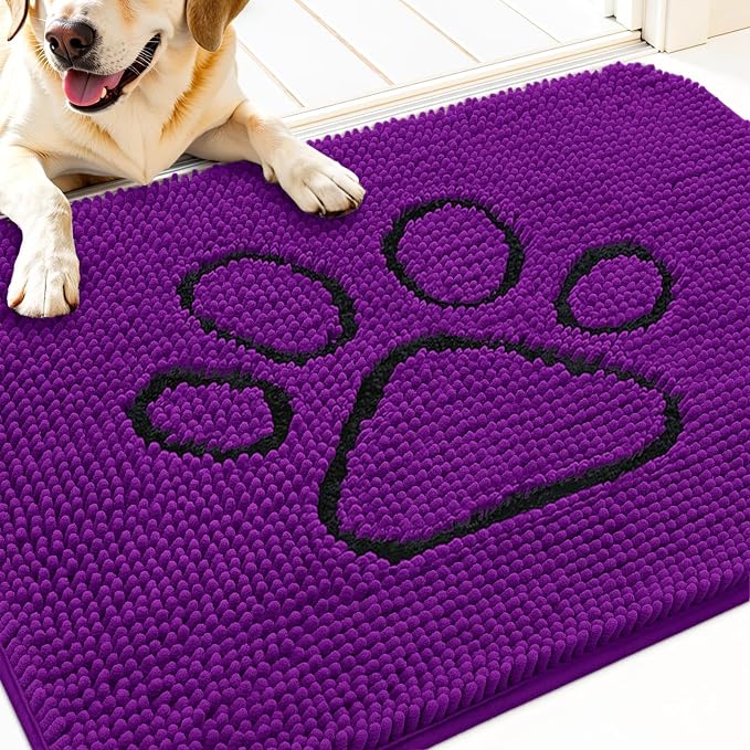 OLANLY Dog Door Mat for Muddy Paws 30x20, Paw Print Design Chenille Mud Mat | by OLANLY