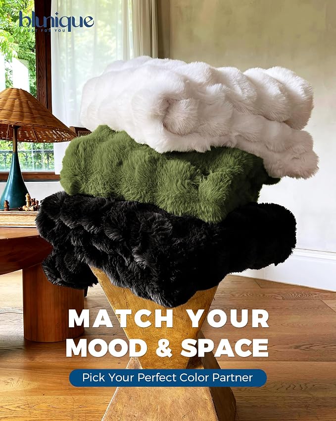 Ultra Soft Cozy Faux Fur Throw Blanket, Fuzzy Plush Thick Bubble Blanket - Image 8