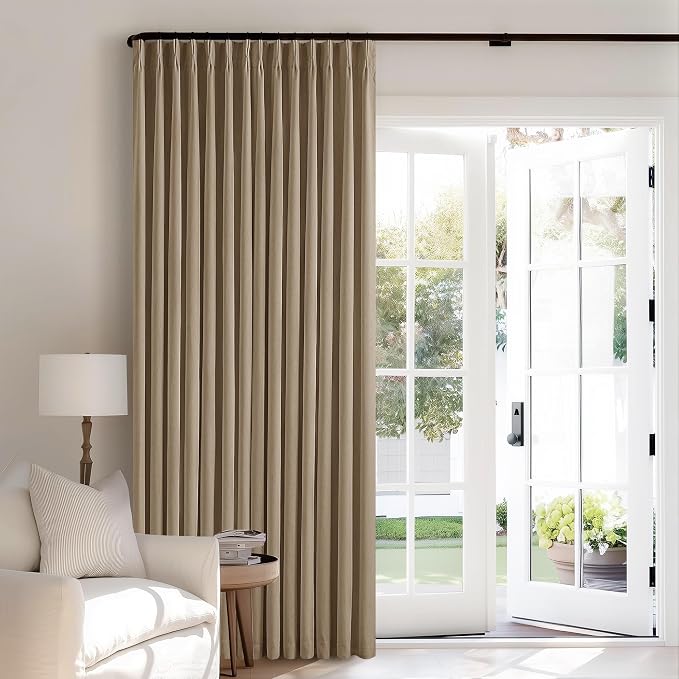 Light Brown Blackout Pinch Pleat Linen Curtains 105 Inches Long - Image 7