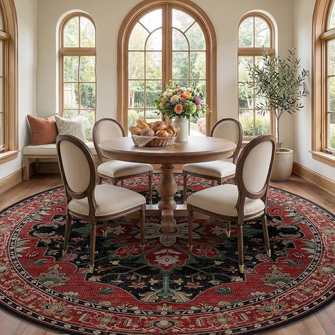 RELEANY Washable Area Rug, Round 10ft, Water Repellent, Pet Friendly, Vintage - Image 3