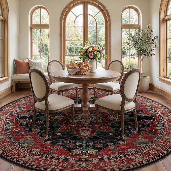 RELEANY Washable Area Rug, Round 8ft, Water Repellent, Pet Friendly, Vintage - Image 2