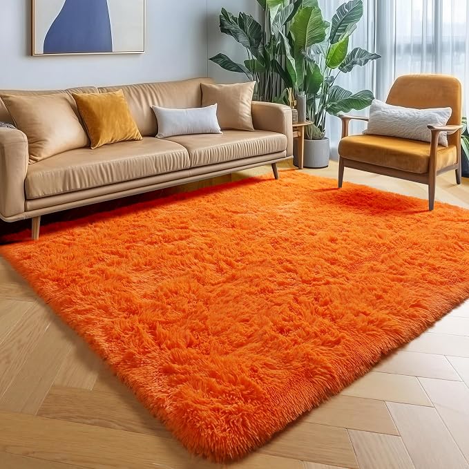 Orange Area Rugs for Bedroom Living Room, Fluffy 4x6 Indoor Bedside Floor Throw - Image 4