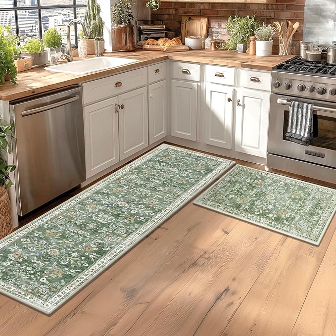 Yamaziot Washable 2x3 Area Rugs Small Entryway Non Slip Rug, Sage Green | Soft - Image 3