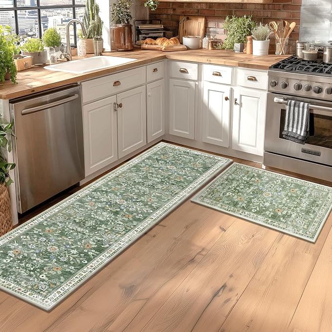 Yamaziot 2x6 Washable Hallway Runner Rug Non Slip Floral Carpet, Sage Green | - Image 3