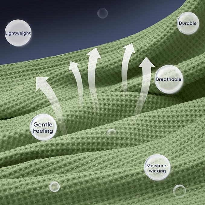 PHF 100% Cotton Waffle Weave Blanket Queen Size for Bed,Snag Proof Lightweight Breathable Moisture-Wicking Throw for Couch,Great for Layering in Cold Weather,Machine Washable, Home Decor-Loden Green