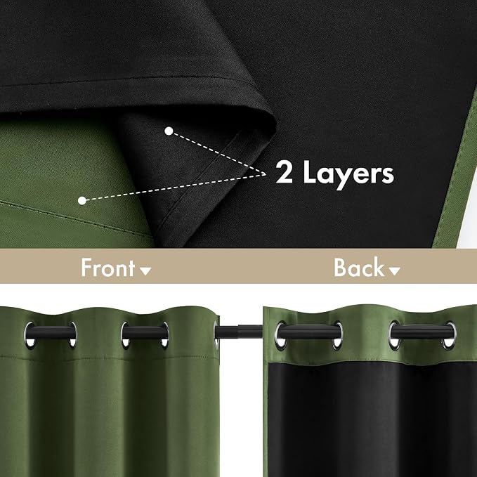 MIULEE Olive Green 100% Blackout Curtains - Image 3