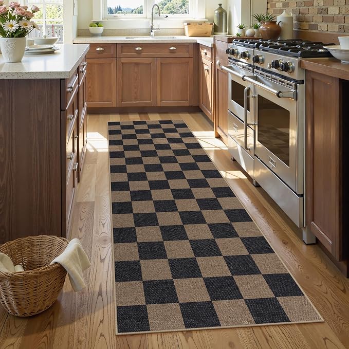 Lahome Checkered Easy Jute Kitchen Runner Rug, 2x8 Outdoor Rugs Washable | - Image 7