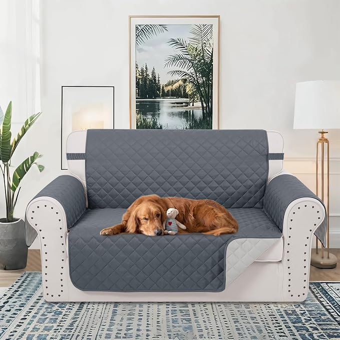Reversible 45" Small Loveseat Sofa Covers, Dark Blue | Loveseat Covers - Image 2