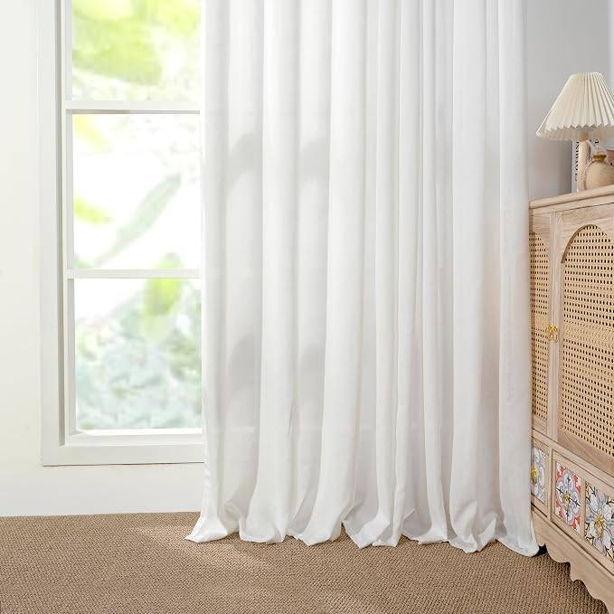 YoungsTex White Linen Light Filtering Curtains 84 Inches Long 2 Panels - Image 7