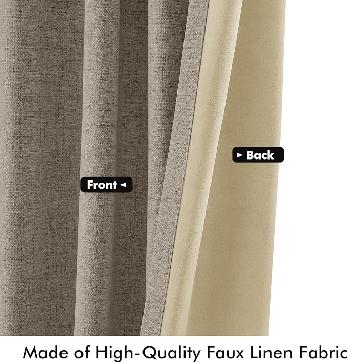 MIULEE 100% Blackout Linen Curtains 42 x 63 Inch Faux Linen 2 Panels | Thermal - Image 6