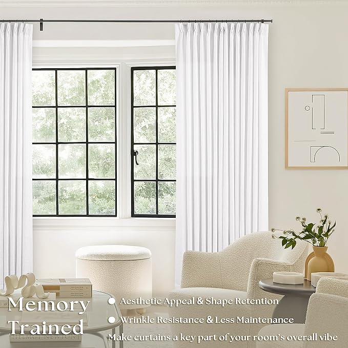 Snow White Pinch Pleated 105 Inch Curtains 2 Panels - Image 2