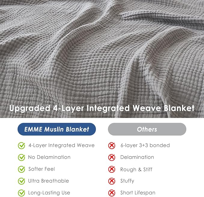 EMME Muslin Blankets for Adults Throw Blanket for Couch Breathable Gauze Soft - Image 6