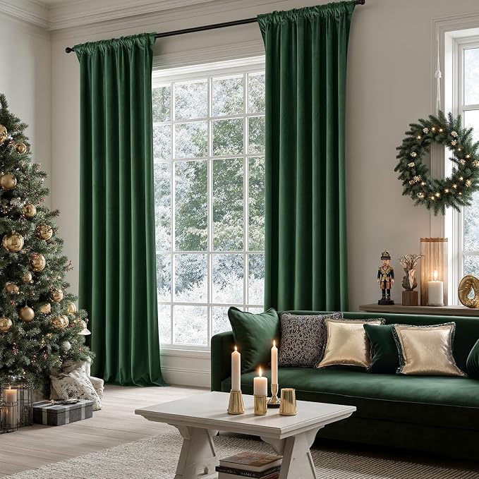 MIULEE Velvet Curtains 50W x 108L 2 Panels Hunter Green Blackout Curtains | - Image 5
