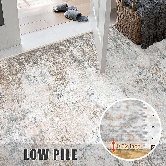 Area Rug Living Room: 6x6 Modern Washable Indoor Soft Carpet Brown | - Image 7