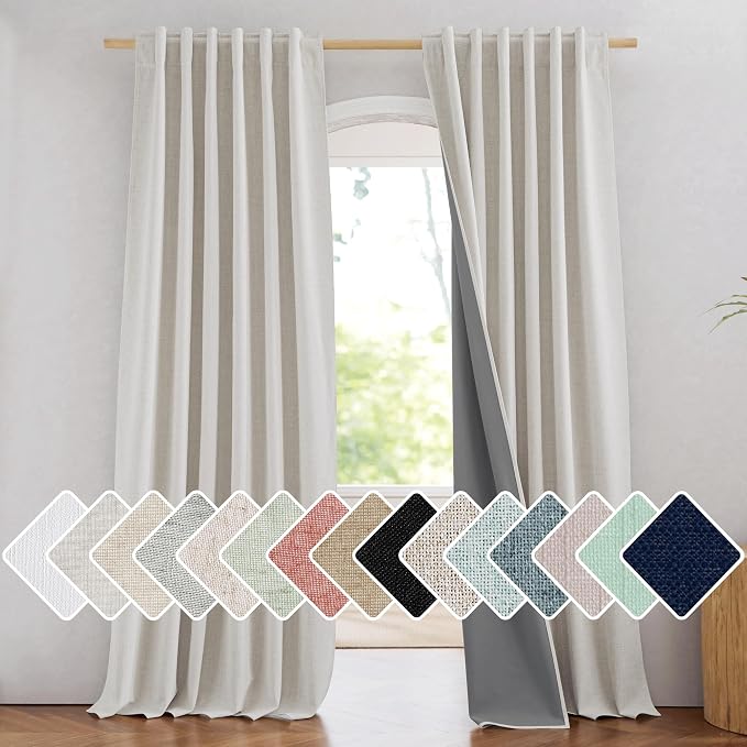 NICETOWN 100% Blackout Linen Curtains 102 inches Long 2 Panels, Thermal by NICETOWN