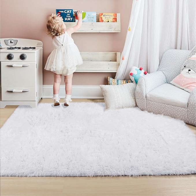 Amdrebio White Fluffy Fuzzy Furry Area Rug 4x6 - Image 5