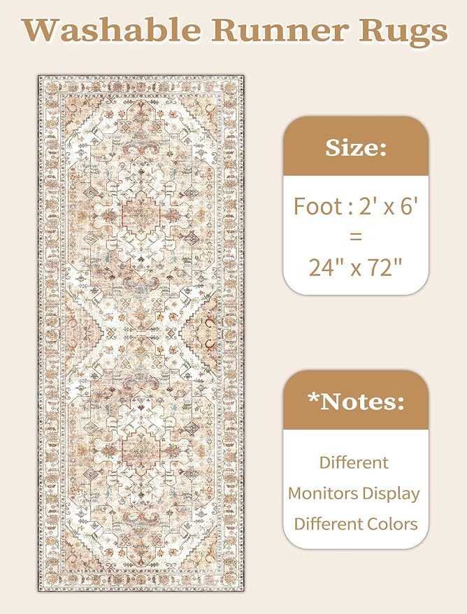 SERISSA 2x6 Washable Non Slip Boho Runner Rug - Image 6