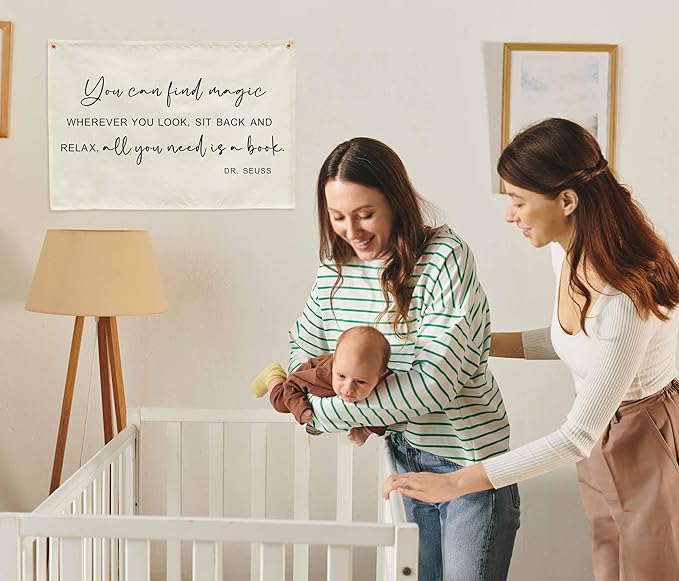 Inspirational Nursery Classroom Above Crib Bedroom Playroom Reading Room Wall Decor Hanging Rectangular Banner Flag Wall Sign Decor for Baby Toddler Boy Girl Kids Christmas Gift You Can Find Magic