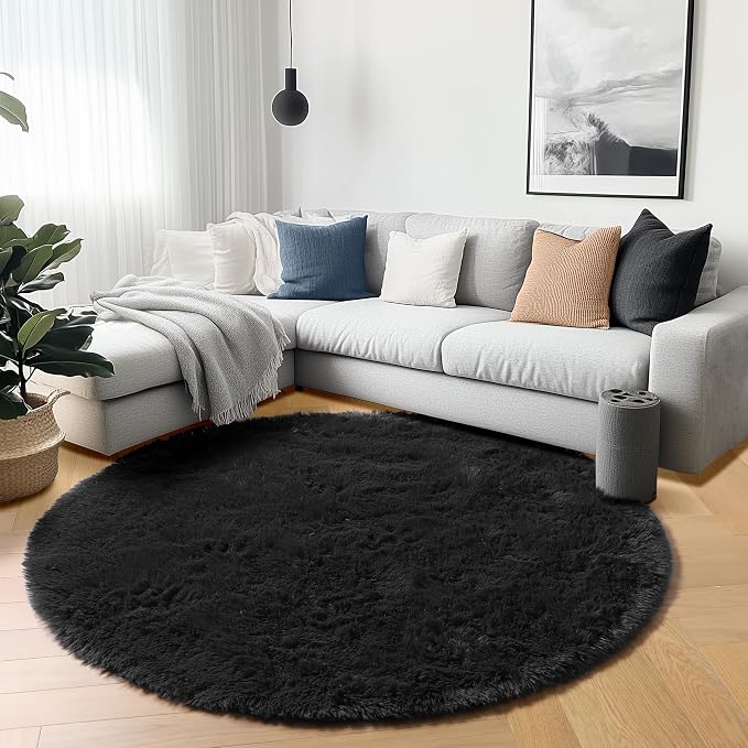 Black Round Area Rugs 6ft, Ultra Soft Bedroom Circle Rug - Image 5