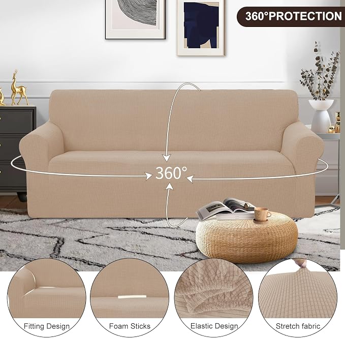 U-NICE HOME Oversized Stretch Couch Cover Slipcover, Camel | 3 Cushion Sofa - Image 3