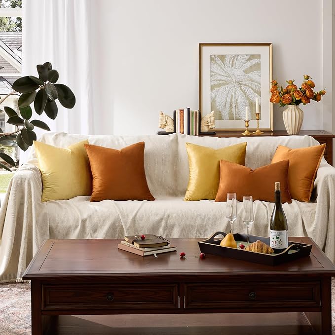 GIGIZAZA Burnt Orange Velvet Throw Pillow Covers 20x20 Pack of 2 | Decorative - Image 8