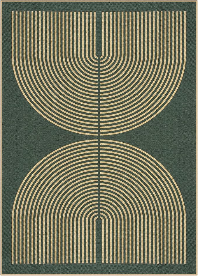 Lahome Rainbow Easy Jute Dark Green Rug, 5x7 Mid Century Modern Rug | Rugs - Image 7