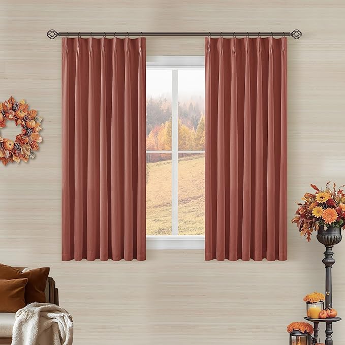 Firebrick Pinch Pleated Blackout Linen 45 Inch Curtains by Twodrapes