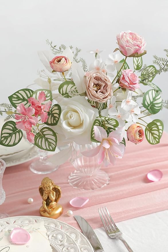 White Pink Artificial Flowers Silk Fake Roses Peonies Greenery Combo Box Set for DIY Wedding Bouquets Bridal Shower Centerpieces Floral Arrangements Party Tables Home Decoration