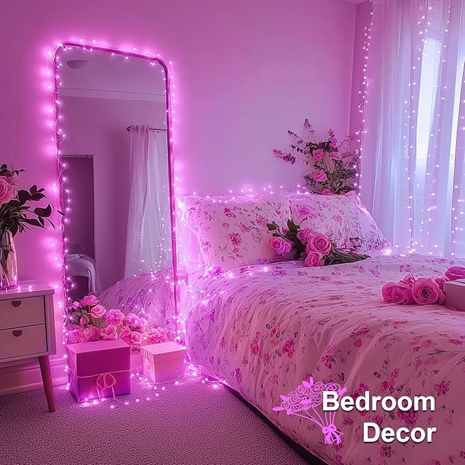 JMEXSUSS 2 Pack Pink Fairy Lights Battery Operated, Total 400 LED 132ft Christmas Twinkle String Lights with Remote, 8 Modes Pink Lights for Christmas Valentine's Day Indoor Bedroom Birthday Decor
