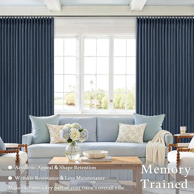 100 Inch Pinch Pleat Navy Blue 100% Blackout Curtains - Image 5