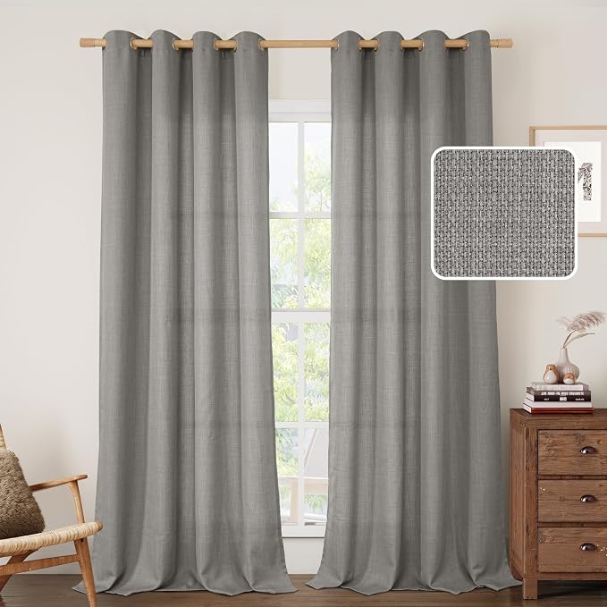 Grey Semi Sheer Linen Curtains 90 Inch Long by LAMIT