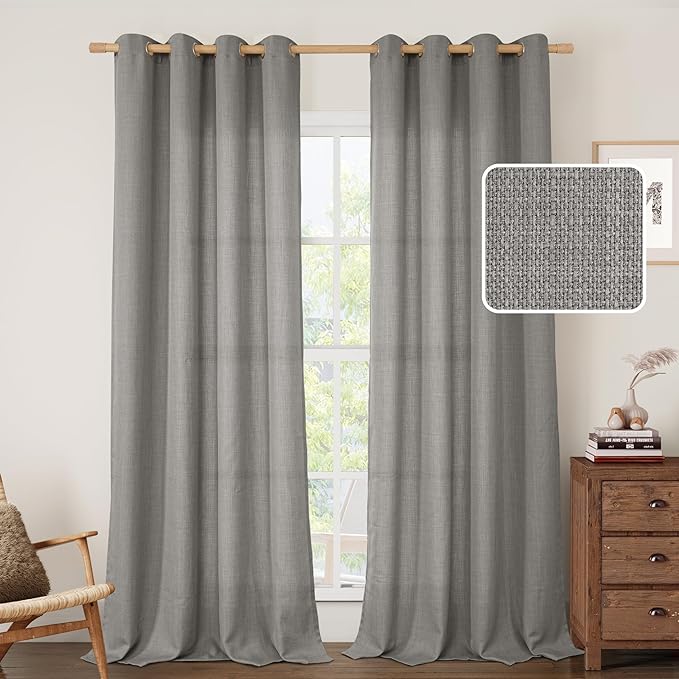 Natural Grey Linen Curtains for Bedroom 84 Inch Length 2 Panels | Faux Linen by LAMIT