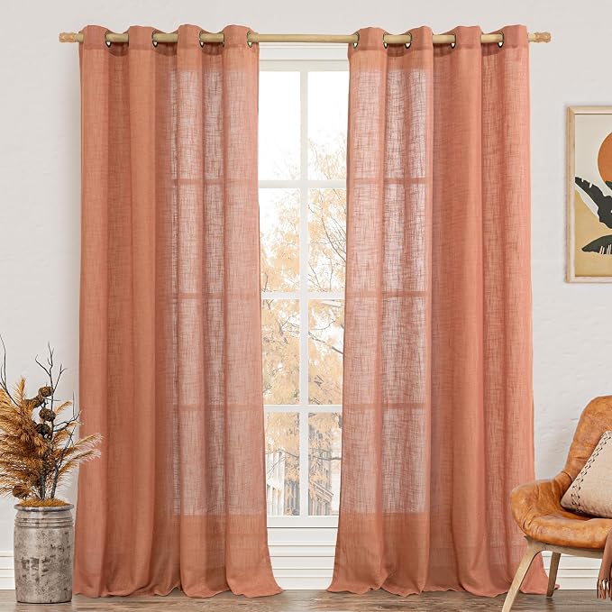 Terracotta Linen Sheer Curtains 90 inch by LAMIT