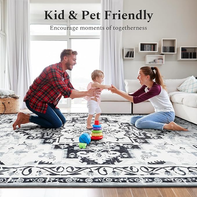 Rugflix 6x9 Area Rugs for Living Room, Washable Light Grey Large Rug | Machine - Image 8