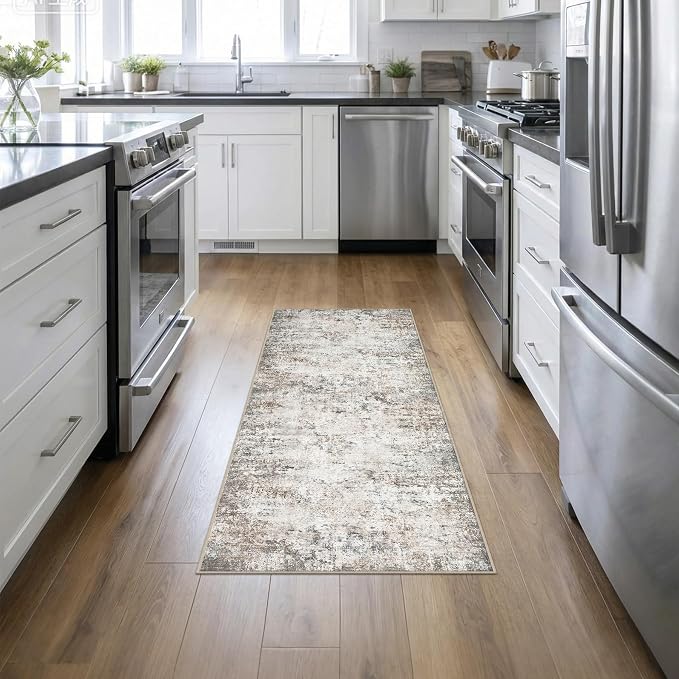 2x5 Washable Runner Rug：Modern Abstract Kitchen Soft Carpet Brown | by FXRHLP