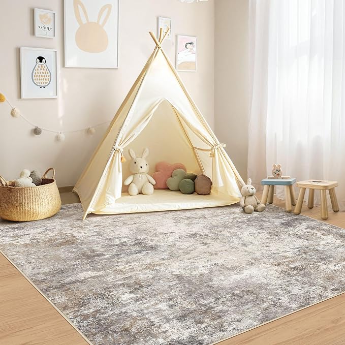 UERMEI Square Area Rugs : Washable 6x6 Neutral Modern Abstract Carpet - Image 8