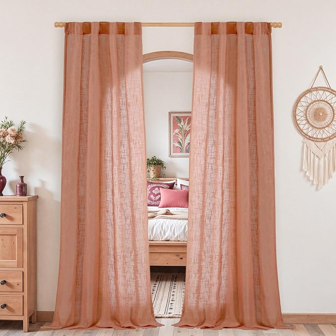 Terracotta Linen Curtains 80 inch Length 2 Panels by LAMIT