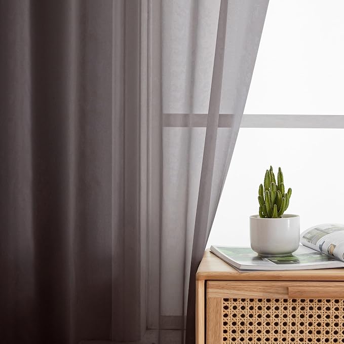Simplebrand Chocolate Sheer Curtains 96 Inches Long, Light Filtering Rod Pocket - Image 3