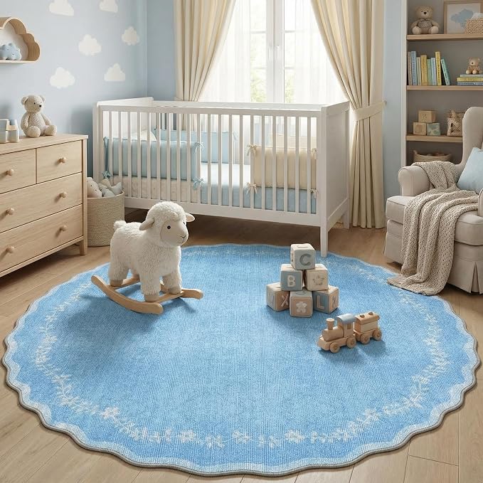 GarveeHome Round Rugs 4ft Scalloped Washable Small Circle Rug by GarveeHome