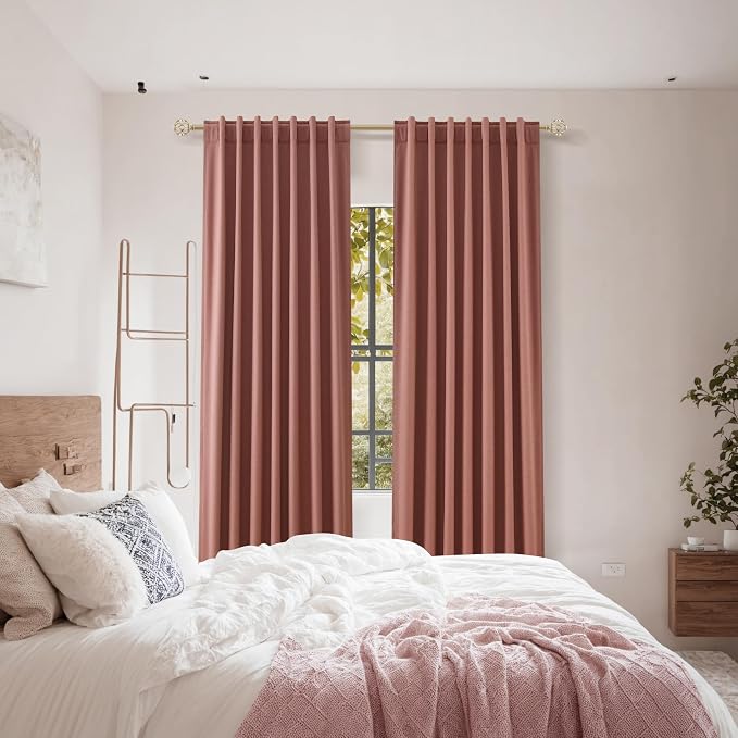 Dusty Rose 100% Blackout Linen Curtains 102 Inch Length 2 Panels Set - Image 8