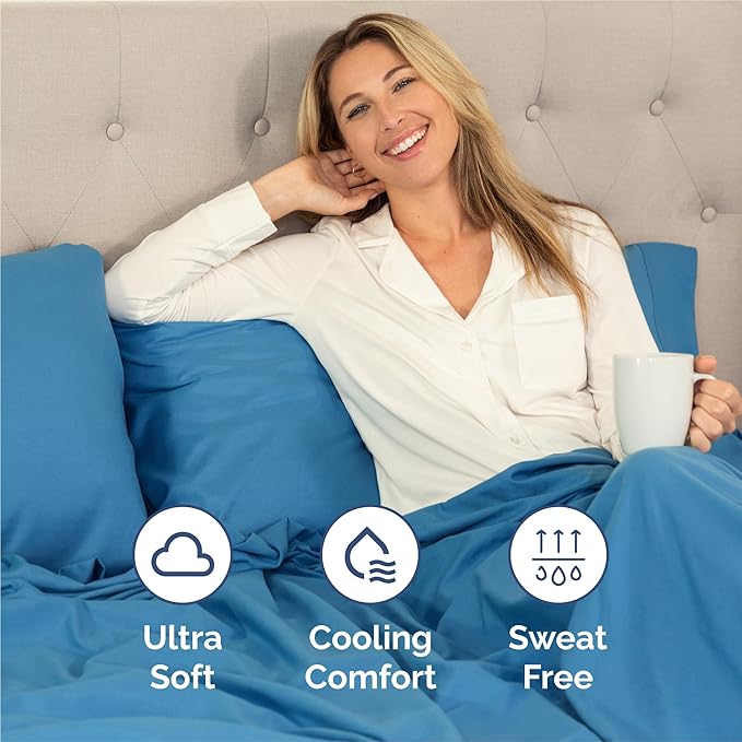 Twin 4 Piece Sheet Set - Comfy Breathable & Cooling - Ultra-Soft Hotel Luxury Bedding Set with 8-16 Inch Deep Pockets - 1 Flat & 1 Fitted Sheet & 2 Pillowcases - Wrinkle Free & Easy Care - Denim Blue