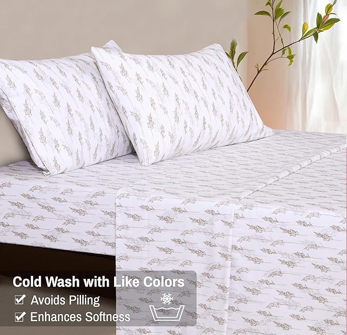 RUVANTI Flannel Sheets Full Size - 100% Cotton Double Brushed Bed Sheets Set, Deep Pockets 16 Inches, All Seasons Breathable & Extra Soft Full Sheets, Warm & Cozy, 4 Piece, Dried Straw