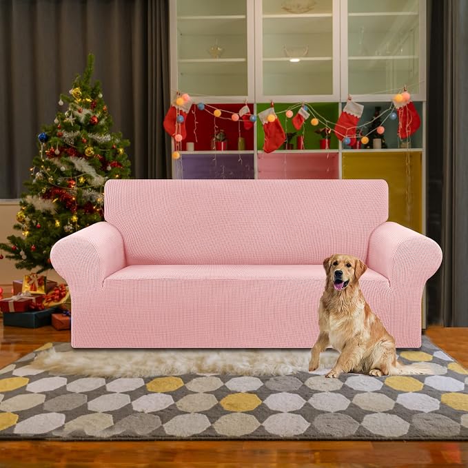 Stretch Loveseat Couch Cover, 2 Cushion Couch Slipcover, Dusty Pink | 1-Piece - Image 2