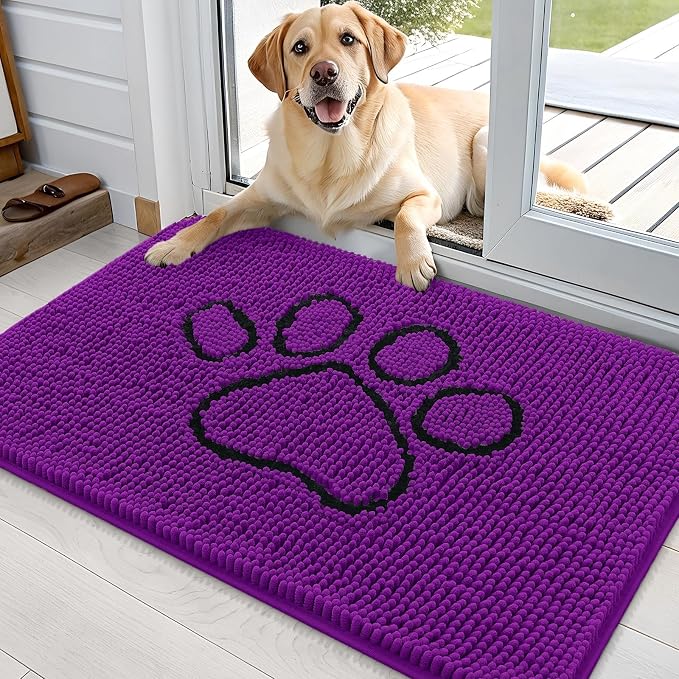 OLANLY Dog Door Mat for Muddy Paws 36x24, Paw Print Design Chenille Mud Mat | by OLANLY