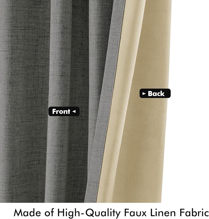 MIULEE 100% Blackout Linen Curtains 42 x 90 Inch Dark Grey 2 Panels | Thermal - Image 6