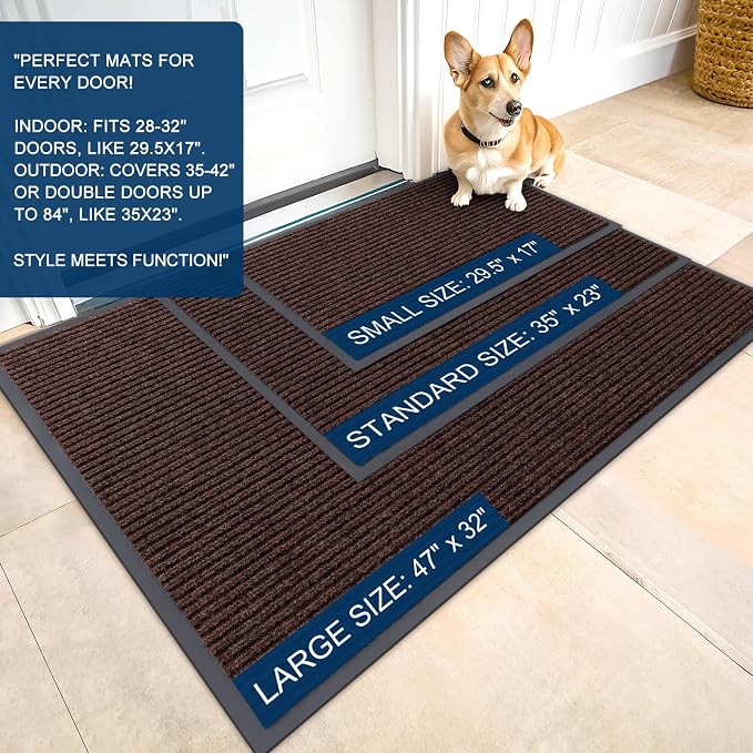 OLANLY 2-Pack Front Door Mats 59x34, Waterproof Heavy-Duty Doormats | Brown - Image 2